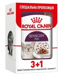 АКЦІЯ Royal Canin Sensory Feel Gravy pouch Вологий корм для котів 3+1 до 85 г -  Вологий корм для котів -   Інгредієнт Риба  