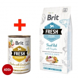 Brit Fresh Fish, Pumpk Adult L корм для собак 2.5кг и Консерва Brit Fresh Dog 400гр -  Корм Brit Care для собак 