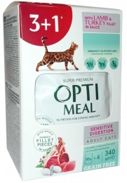 Optimeal корм для котов ягненок и индейка в соусе 0,34 кг 3 + 1 6182 Акция -  Влажный корм для котов -  Ингредиент: Ягненок 