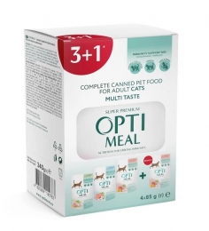 АКЦІЯ Optimeal Adult Cats Multi Taste набір 3+1 Вологий корм для котів з різними смаками 340 г -  Оptimeal консерви для кішок 