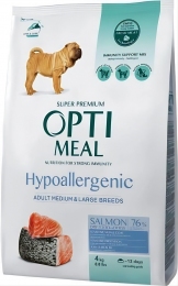 Акция Optimeal Сухой гипоаллергенный полнорационный корм для собак средних и крупных пород со вкусом лосося -  Сухой корм для собак -   Ингредиент: Лосось  