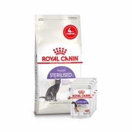 АКЦИЯ Royal Canin STERILISED для стерилизованных кошек набор корму 2 кг + 4 паучи - Сухой корм для кошек
