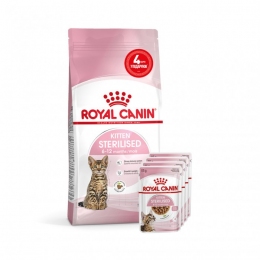 АКЦІЯ Royal Canin KITTEN STERILISED для стерилізованих кошенят набір корму 2 кг + 4 паучі - Акції від Фаунамаркет