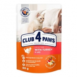 Club 4 paws (Клуб 4 лапы) влажный корм для котят Премиум индейка в Желе -  Влажный корм для котов -   Вес консервов: До 500 г  
