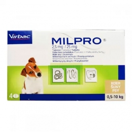 Милпро для собак и щенков мильбемицин, 4 таблетки Вирбак -  Ветпрепараты для собак Virbac     