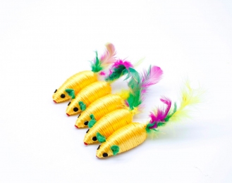 Миша іграшка для кішок різнокольорова нейлон з пером 6см 4 шт NT662N -  Іграшки для кішок -   Вид Мишка  