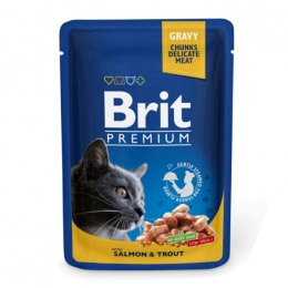 Brit Premium Cat pouch влажный корм для котов с лососем и форелью -  Корм для выведения шерсти Brit   