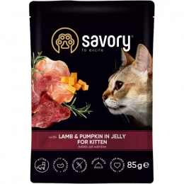 Savory Влажный корм для котят ягненок с тыквой в желе, 85 г -  Влажный корм для котов -  Ингредиент: Ягненок 