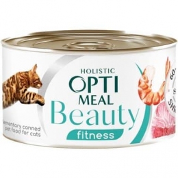 Optimeal Beauty Fitness консерва для котів смугастий тунець у соусі з креветками 70г -  Вологий корм для котів -   Клас Холістік  