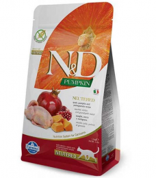 Сухой корм Farmina N&D Grain Free Pumpkin Quail & Pomegranate Neutered Adult для стерилизованных кошек, с перепелом и гранатом, 1.5 кг -  Сухой корм для кошек -   Особенность: Стерилизованные  
