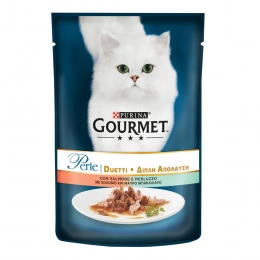 Gourmet Perle консервы для кошек с лососем и сайдой 85г 580000 -  Влажный корм для котов -  Ингредиент: Лосось 