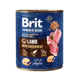 Brit Premium by Nature Беззерновий вологий корм для собак з чутливим травленням ягня з гречкою, 800 г -  Преміум консерви для собак 