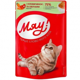 Влажный корм Мяу! для взрослых кошек со вкусом желе телятины и овощей 85 гр. - Similar products