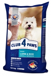 Акция CLUB 4 PAWS Сухой корм для собак малых пород с ягненком и рисом -  Клуб 4 Лапы корм для собак 