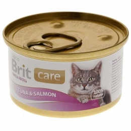 Brit Care Cat консерва для кошек с тунцом и лососем 80г -  Влажный корм для котов -  Ингредиент: Тунец 