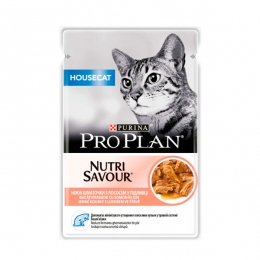 Pro Plan Nutrisavour Housecat Adult консерва для домашніх котів із лососем у соусі, 85 г -  Корм для виведення вовни -    