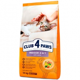 Акция! Club 4 Paws (Клуб 4 лапы) Premium Indoor 4 in 1 with Lamb Сухой корм для котов, живущих в помещении с ягнёнком, 14 кг -  Корм Клуб 4 Лапы для кошек 
