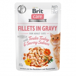 Brit Premium Cat pouch Вологий корм для котів із філе індички та лосося в соусі 85g -  Консерви Brit для котів 