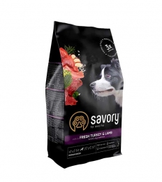 Savory Сухой корм для собак средних пород со свежим ягненком и индейкой -   