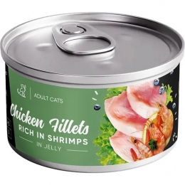 Влажный корм Savory Chicken Fillets rich in Shrimp in Jelly for Adult Cats для взрослых кошек филе курицы с креветками в желе 70 гр. -  Консервы для кошек Savory 