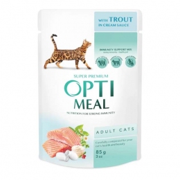 Optimeal Вологий корм для котів із фореллю в кремовому соусі 85г -  Оptimeal консерви для кішок 