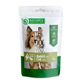 Ласощі для собак Nature's Protection snack for dogs Rabbit And Cod Rolls ролики з кролика та тріски, 75 г - 