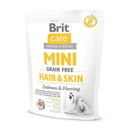 Brit Care GF Mini Hair & Skin сухой корм для взрослых собак мелких пород имеющих длинную шерсть с лососем и сельдью -   