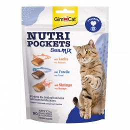 GimCat Nutri Pockets Sea Mix & Taurine ласощі для кішок лосось з фореллю і креветками з таурином 150г - Смаколики та ласощі для котів
