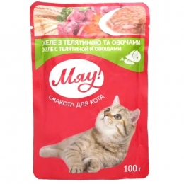 АКЦИЯ -25% Мяу Влажный корм для кошек с телятиной с овощами 100 гр -  Влажный корм для котов -   Вес консервов: До 500 г  