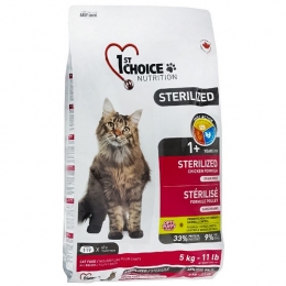 1st Choice Sterilized Chicken, курица, Сухой корм для кастрированных котов и стерилизованных кошек 5 кг - Сухой корм для кошек