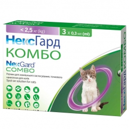 NexGard Combo (Нексгард Комбо) спот-он - Капли на холку от блох, клещей и гельминтов для котов - Средства и таблетки от глистов для котов
