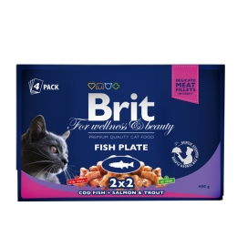 Brit Premium Cat pouch влажный корм для кошек рыбная тарелка -  Корм для выведения шерсти Brit   