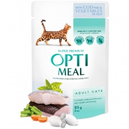 Акція Optimeal вологий корм для кішок з тріскою і овочами в желе 12шт + 12шт в подарунок -  Вологий корм для котів -   Вага консервів: 501 - 999 г  