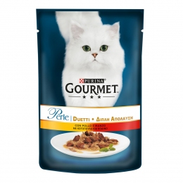 Gourmet Perle консерви для кішок з куркою і яловичиною в підливі 85г 574702 -  Корм для виведення вовни -    