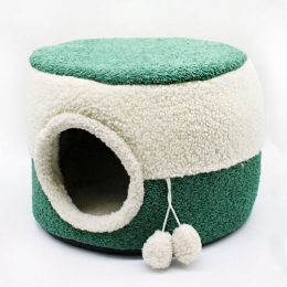 Домик Мангуст мебельная ткань и овчина зеленый, 43х32х43 см -  Домики, лежанки для кошек - Другие     