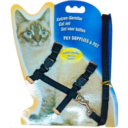 Комплект для котів шлейка та повідець (1,0*23-35/120 см) чорний - Амуніція для котів
