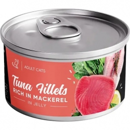 Влажный корм Savory Tuna Fillets rich in Mackerel in Jelly for Adult Cats  для взрослых кошек филе тунца с макрелью в желе, 70 гр. -  Консервы для кошек Savory 