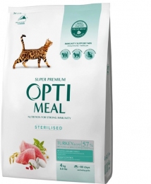АКЦИЯ Optimeal Полно рационный сухой корм для стерилизованных кошек и кастрированных котов индейка и овес 4 кг -  Сухой корм для кошек -   Особенность: Привередливые  