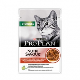 Pro Plan Sterilised Nutrisavour консерва для стерилізованих котів у соусі з яловичиною, 85 г -  Корм для виведення вовни -    