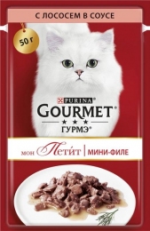Purina Gourmet Mon Petit Влажный корм для кошек с кусочками лосося в соусе 50г -  Влажный корм для котов -  Ингредиент: Лосось 