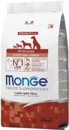 Monge dog корм all breeds Puppy&Junior Ягненок и рис корм для щенков всех пород 2,5 кг -  Сухой корм для собак - Monge   