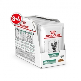 АКЦИЯ Royal Canin Diabetic Feline Pouches влажный корм для кошек при сахарном диабете 8+4 по 85 г -  Влажный корм для котов -   Потребность: Сахарный диабет  