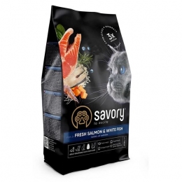 Savory Gourmand Salmon & White Fish Сухий корм для довгошерстих кішок лосось та біла риба  -  Сухий корм для кішок Savory   