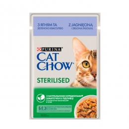 Cat Chow Sterilised консерва для стерилізованих котів із ягням і зеленою квасолею, 85 г - 