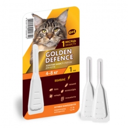 Golden Defence краплі від паразитів на холку для котів -  Краплі від бліх та кліщів для котів -    