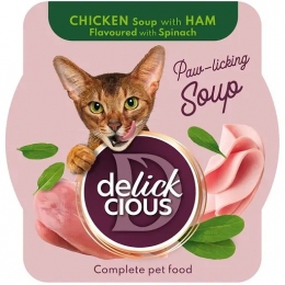 Суп Delickcious для кошек из курицы с ветчиной и шпинатом 80 гр. - 