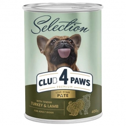 Club 4 Paws Premium Selection Влажный корм для взрослых собак, паштет с индейкой и ягненком, 400 г -  Премиум консервы для собак 