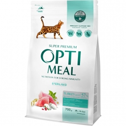 АКЦИЯ Optimeal с индейкой и овсом сухой корм для стерилизованных кошек и кастрированных кошек 0.7+0.7 г -  Сухой корм Оптимил для котов 