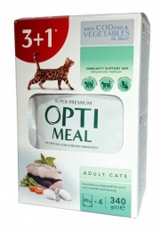 Optimeal корм для кішок з тріскою і овочами в желе 0,34 кг 3 + 1 6175 акція
