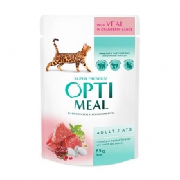 Акция Optimeal Влажный корм для кошек с телятиной в клюквенном соусе 12шт + 12шт в подарок -  Оptimeal консервы для кошек 